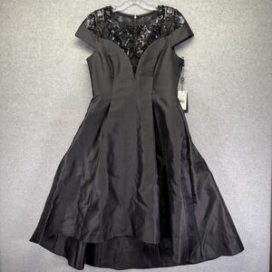 Adrianna Papell Dress Womens 6 Black Sequin Mikado Hi Low Fit Flare Gown Formal